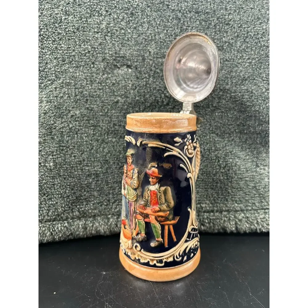 German Stien With Hinged Pewter Lid 5.5 Inches